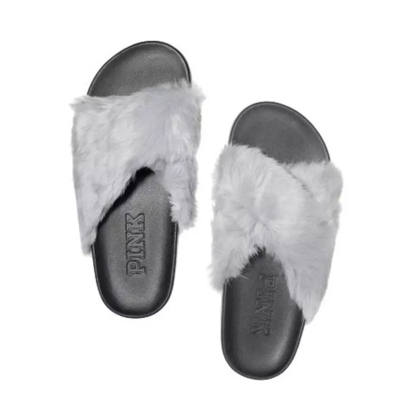 PINK Victoria's Secret Shoes - Victoria's Secret Pink Faux Fur Slides